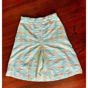 Vintage 70’s Jantzen Seersucker White Green Yellow Plaid High Waisted Shorts XS